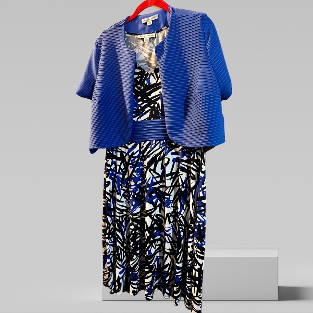 Floral Danny & Nicole Dress with Royal Blue Shrug Jacket
